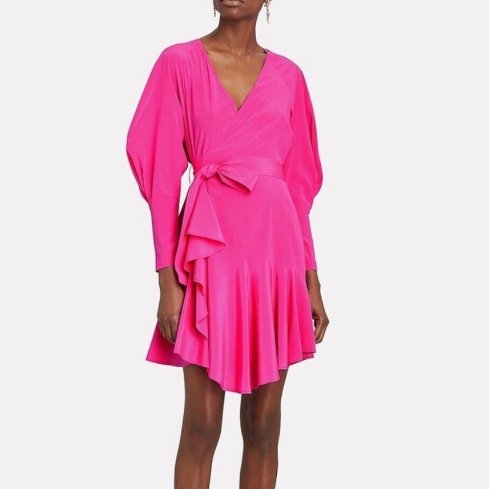 ALC Enzo Silk Pink Ruffled Fit and Flare Cocktail Dress